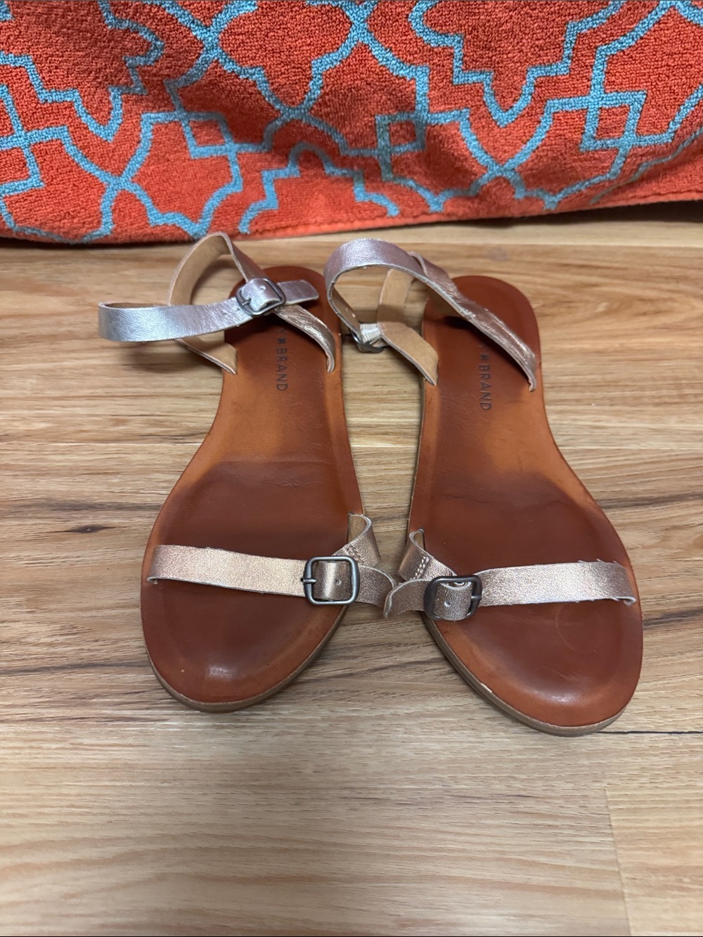 Lucky Brand Rose Gold Leather Strap Flat Sandals- worn. As is no returns.